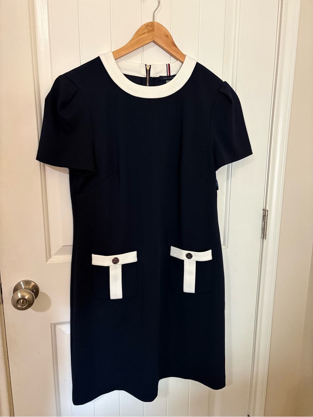 Tommy Hilfiger Navy Shift Dress with White Trim